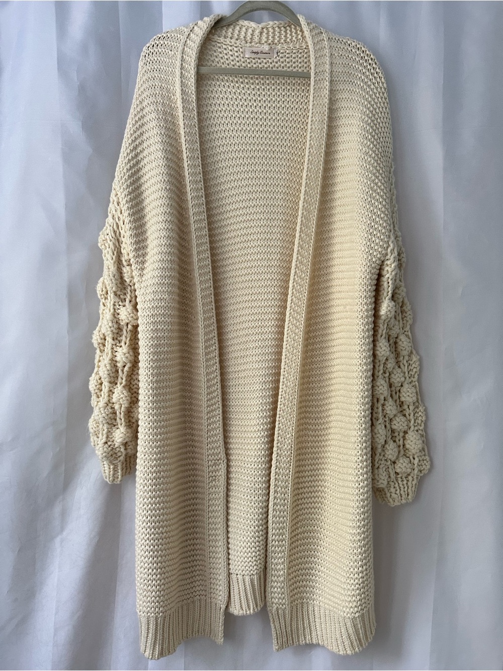Simply Couture Cream Open-Front Chunky Bubble Knit Cardigan Sweater